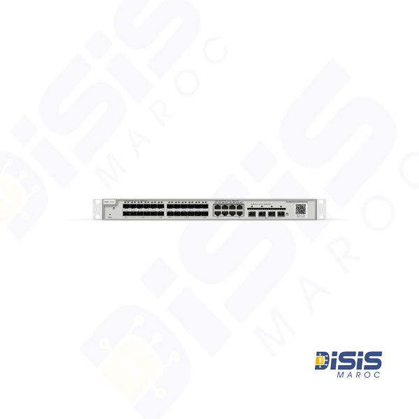 Switch de niveau 2 avec 24 ports Gigabit SFP dont 8 ports RJ45 combo, 4 uplinks SFP+ 10G RG-NBS3200-24SFP-8GT4XS